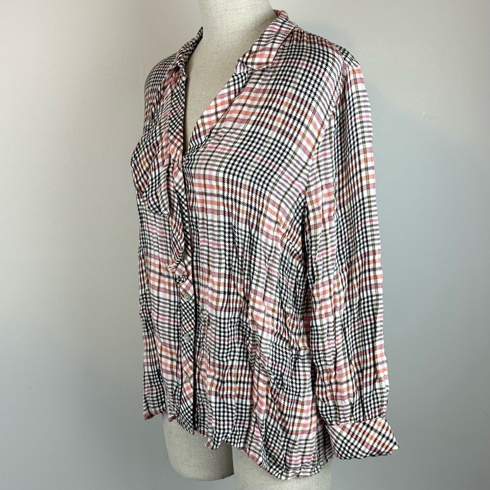 J. Jill Multicolor Checkered Button-Down Shirt Size L Flowy Oversized Flannel